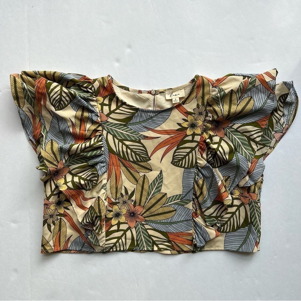 Lena ruffle flutter sleeve tropical floral crop top size small